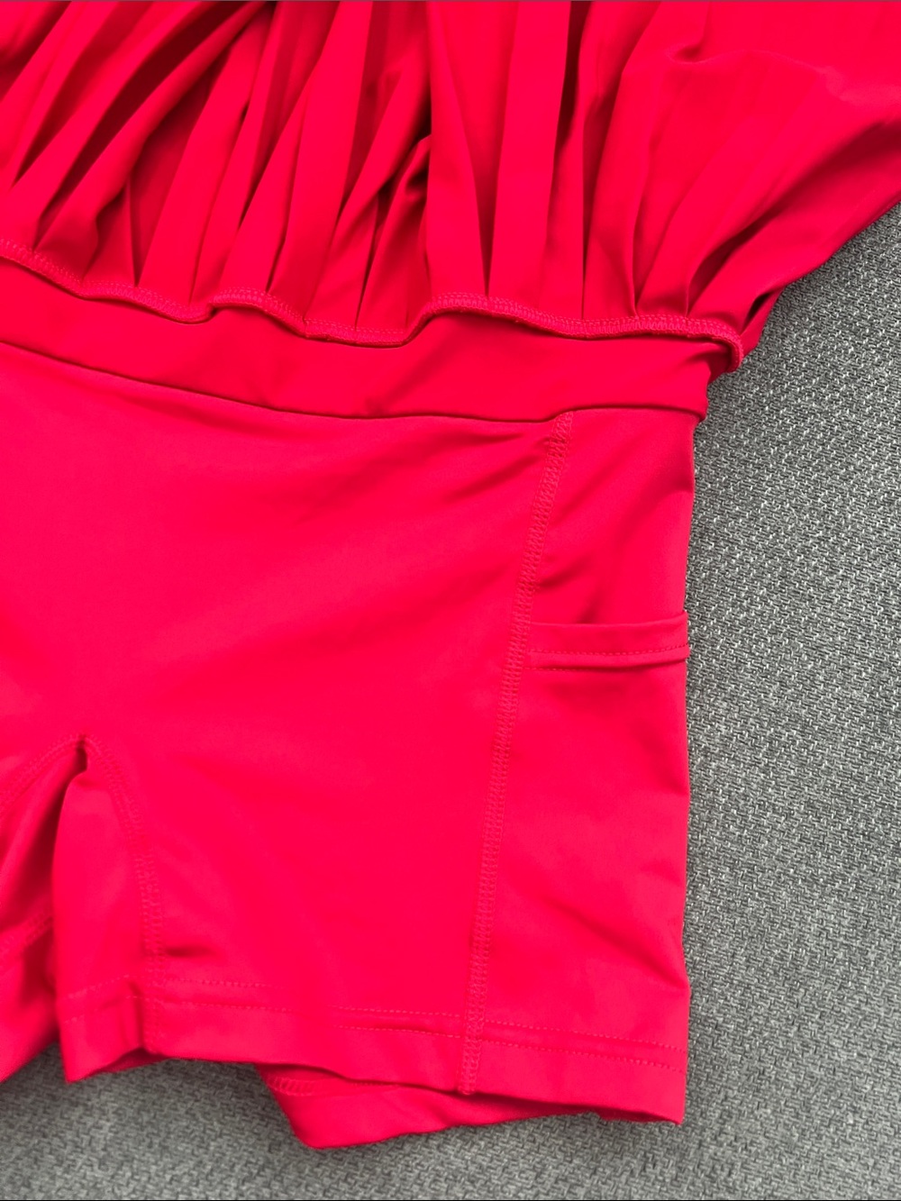 Pleated Hot Red Mini Skirt with Built-In Shorts - Picture 5 of 7